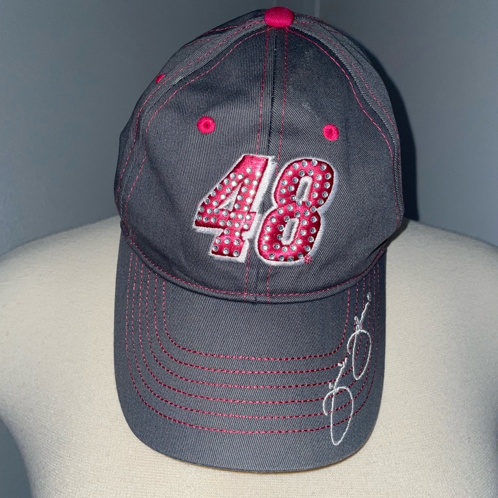 Chase Authentics NASCAR Grey and Hot Pink Rhinestone Cap/Hat With Velcro Back